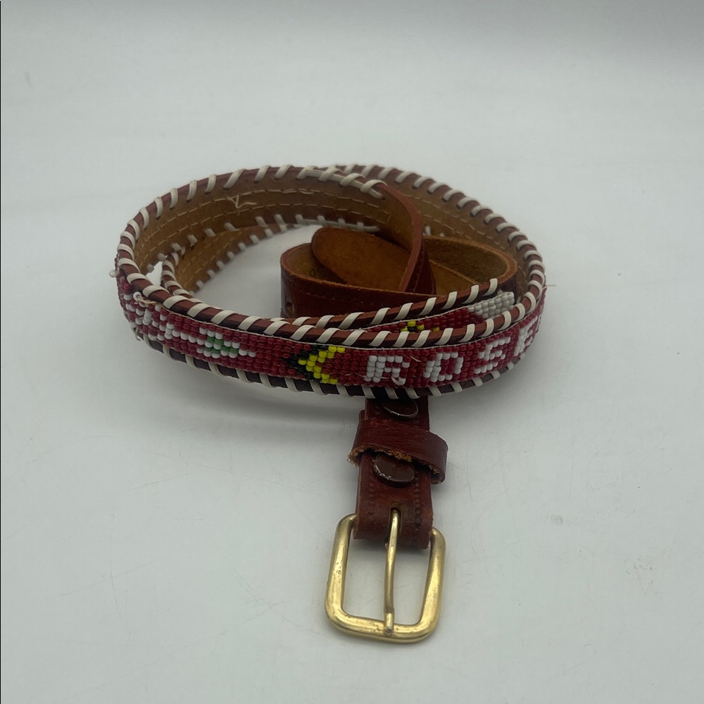 Beaded Leather Belt Roseland Ranch Beads Western Cowgirl Narrow Boho Sz 36